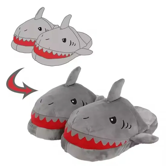 Custom Warm Grey Shark Home Stuffed Trainer Slipper Sneaker Plush Slippers