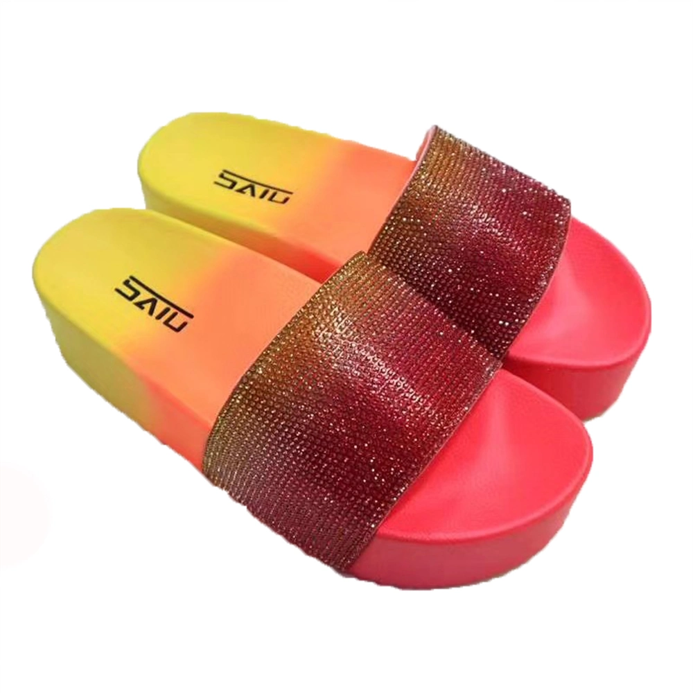 Superstarer Multi Color Women Platform Slide Slipper PVC Rainbow Rhinestone Bling Sandals Causal Slides Slippers for Ladies