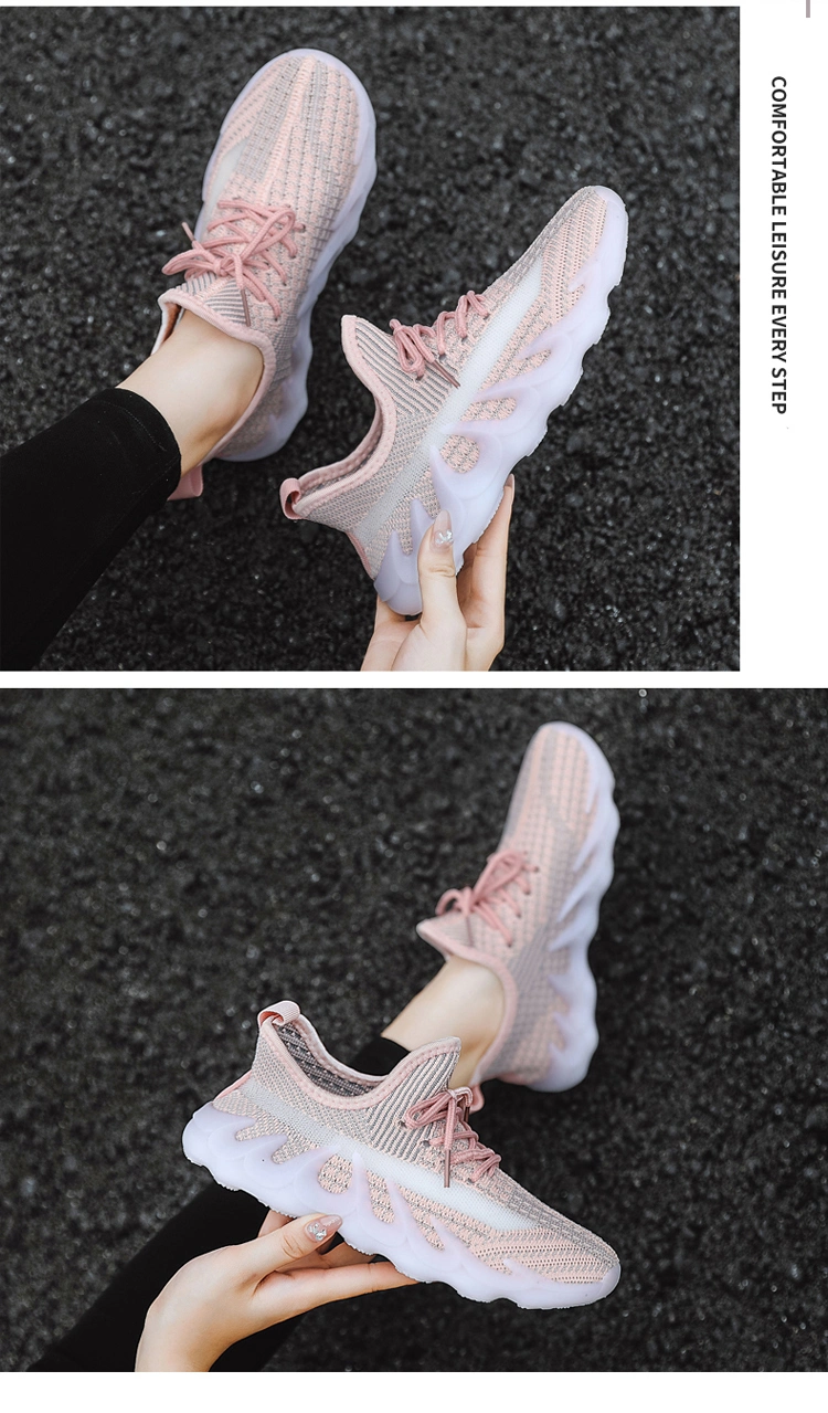 Chic Jelly Sole Fly Knitting Breathable Lady Walking Casual Women Sneaker