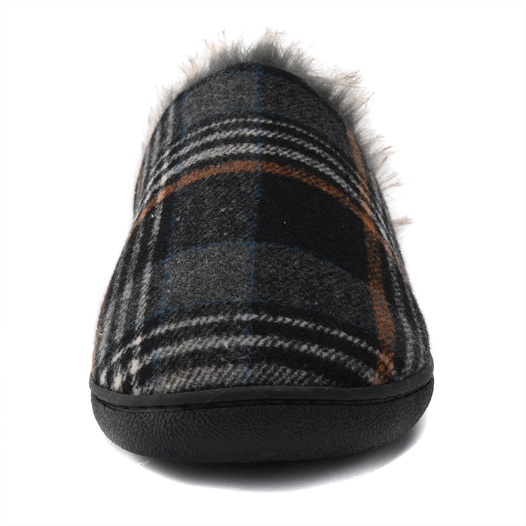 Classic Comfortable Check Tweed Slip on House Indoor Outdoor with Fluffy Lining Winter Warm Slippers for Men