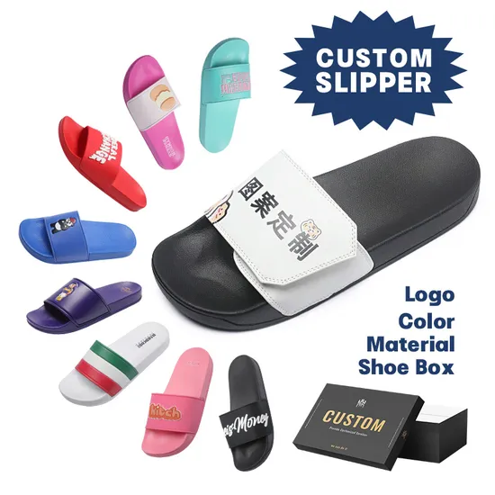 Wholesale OEM Flat Print PU Upper House Slides Slippers Custom Logo Slippers Shoes Sandals 