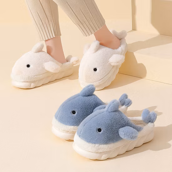 Warm Fur Shark Animal Shape Adult Cute Indoor Plush Slippers
