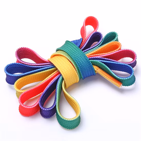 Fashionable Free Sample Rainbow Tubular Hoodies String Dye Sublimation Printed Flat Shoelace with Plastic Transparent Tips
