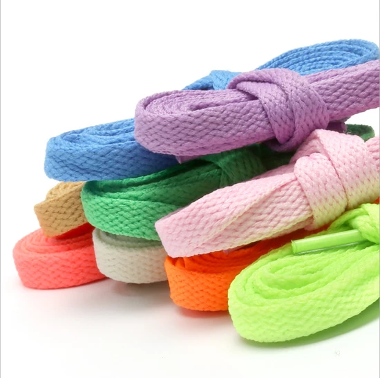 8mm Custom Colored Colorful Polyester Elastic Thick White Flat Shoe Laces for Sneaker Shoelace 